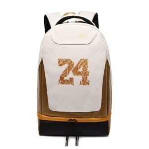 Iesmumy Jersey Color 24 Athletic Faux Leather Basketball Backpack - RIP Basketball Superstar Large Capacity Backpack-3