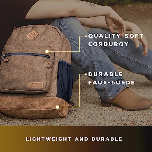 Wrangler Yellowstone Sturdy Backpack for Travel Classic Logo Water Resistant Casual Daypack for Travel with Padded Laptop Notebook Sleeve (Brown Corduroy)