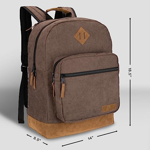 Wrangler Yellowstone Sturdy Backpack for Travel Classic Logo Water Resistant Casual Daypack for Travel with Padded Laptop Notebook Sleeve (Brown Corduroy)