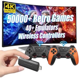 wireless retro game console, 128g game stick built in 50,000 games, 40+ emulators, dual wireless controllers, plug & play video game consoles, 4k hdmi nostalgia stick game for tv