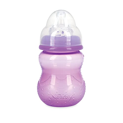 Nuby 3 Pack Non-Drip Wide Neck 8oz Vari-Flow Bottles, Soft Silicone Nipples, BPA Free, 0+M, Aqua, Pink, Purple