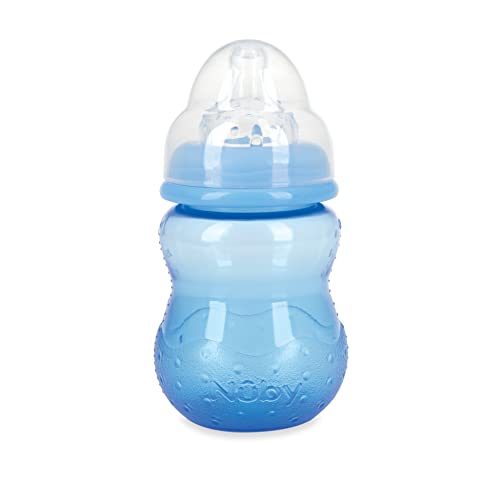 Nuby 3 Pack Non-Drip Wide Neck 8oz Vari-Flow Bottles, Soft Silicone Nipples, BPA Free, 0+M, Blue, Green, Aqua