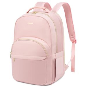 lovevook work backpack for women, fits 15.6 inch laptop, large capacity laptop backpack with luggage strap, waterproof lightweight backpack purse, fashionable for business, travel, pink