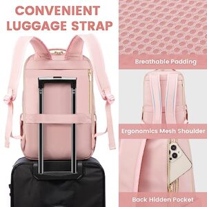 LOVEVOOK Work Backpack for Women, fits 15.6 Inch Laptop, Large Capacity Laptop Backpack with Luggage Strap, Waterproof Lightweight Backpack Purse, Fashionable for Business, Travel, Pink