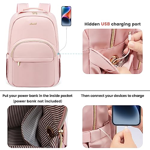 LOVEVOOK Work Backpack for Women, fits 15.6 Inch Laptop, Large Capacity Laptop Backpack with Luggage Strap, Waterproof Lightweight Backpack Purse, Fashionable for Business, Travel, Pink