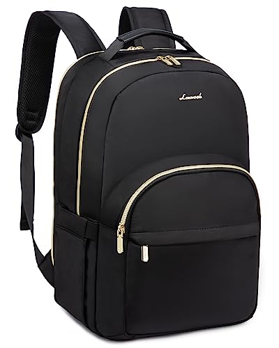 LOVEVOOK Work Backpack for Women, fits 15.6 Inch Laptop, Large Capacity Laptop Backpack with Luggage Strap, Waterproof Lightweight Backpack Purse, Fashionable for Business, Travel, Black