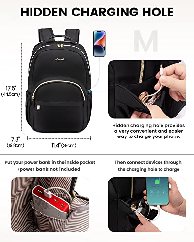 LOVEVOOK Work Backpack for Women, fits 15.6 Inch Laptop, Large Capacity Laptop Backpack with Luggage Strap, Waterproof Lightweight Backpack Purse, Fashionable for Business, Travel, Black