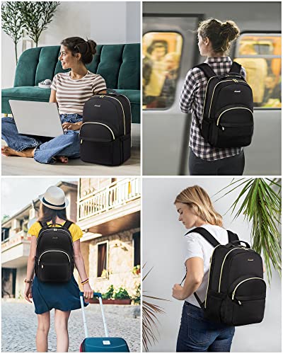 LOVEVOOK Work Backpack for Women, fits 15.6 Inch Laptop, Large Capacity Laptop Backpack with Luggage Strap, Waterproof Lightweight Backpack Purse, Fashionable for Business, Travel, Black