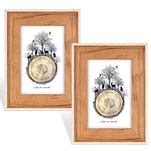 Autjvy 2.5x3.5 Picture Frame Set of 2, Modern Rustic Multi Picture Frames Natural Woodgrain Pattern Photo Frame with HD Real Glass, Vertical and Horizontal for Tabletop and Wall Mounting Display. (2 Pack)