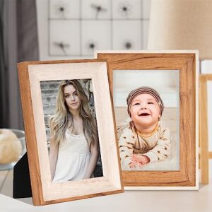 Autjvy 2.5x3.5 Picture Frame Set of 2, Modern Rustic Multi Picture Frames Natural Woodgrain Pattern Photo Frame with HD Real Glass, Vertical and Horizontal for Tabletop and Wall Mounting Display. (2 Pack)