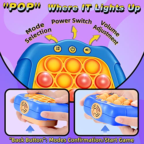 Push Pop Puzzle Game Machine, Light-Up Poppet Educational Console, Handheld Squeeze Bubble Decompression Autism Stress Relief Sensory Fidget Toys for Boys Girls Teens Kids Adults 4 Modes, Orange