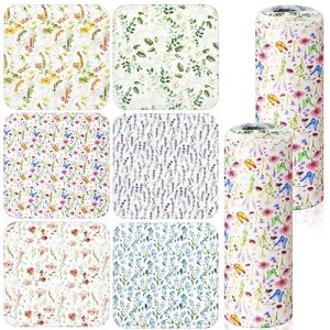 48 pcs paperless towels roll washable cotton cloth, reusable paper towels - 25 pack with durable cardboard roll - 10" x 10" reusable napkins paperless paper towels (colorful small flowers)