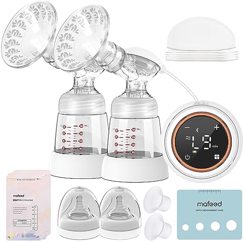 Breast Pump Electric, Wearable Breast Pump Baby Breastfeeding, Strong Suction 4 Mode & 9 Levels, Double|Portable Breast Pump Painless & Low Noise 18|21mm Flanges Fit Different Moms