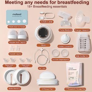 Breast Pump Electric, Wearable Breast Pump Baby Breastfeeding, Strong Suction 4 Mode & 9 Levels, Double|Portable Breast Pump Painless & Low Noise 18|21mm Flanges Fit Different Moms