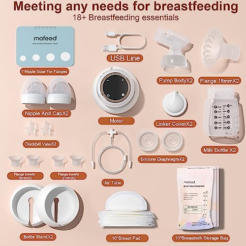 Breast Pump Electric, Wearable Breast Pump Baby Breastfeeding, Strong Suction 4 Mode & 9 Levels, Double|Portable Breast Pump Painless & Low Noise 18|21mm Flanges Fit Different Moms