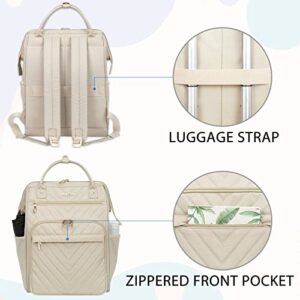 VANKEAN 17 Inch Laptop Backpack Carry On Backpack for Women Men Computer Work Bag, Large Capacity Waterproof Backpack with USB Port & RFID Pockets, College Daypack Business Travel Backpack, Beige