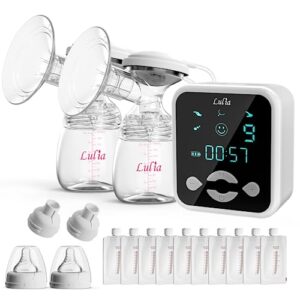 lulia electric breast pump with 10 breastmilk storage bags, breastfeeding pump with 4 modes and 9 levels, portable breast pump with 24mm flanges, strong suction power, quiet, pain free