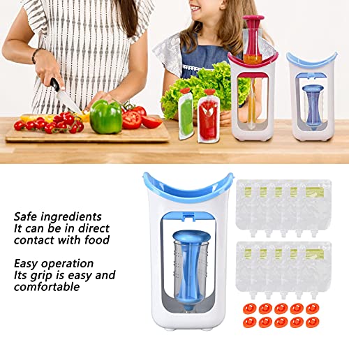 Baby Food Squeeze Station, Infants Pouch Puree Filling Squeezer Babies Homemade Fresh Fruit Juice Maker Reusable Portable Semi Solid Processor Storage Bags Toddlers Home Kitchen Restaurant (blue)