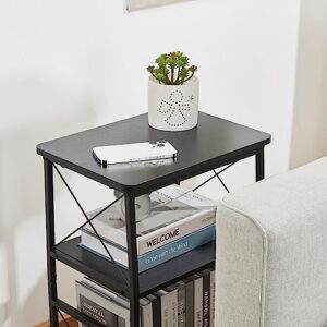 ruboka 3-Tier Small End Table, Small Side Table with Storage Shelf, Small Bookshelf with Metal Frame for Small Spaces, Nightstand, Bookcase, Display Rack for Bedroom, Living Room (Black)