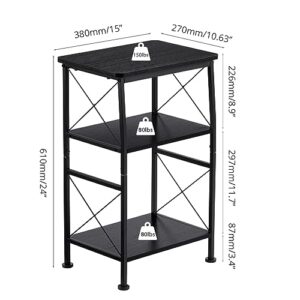 ruboka 3-Tier Small End Table, Small Side Table with Storage Shelf, Small Bookshelf with Metal Frame for Small Spaces, Nightstand, Bookcase, Display Rack for Bedroom, Living Room (Black)