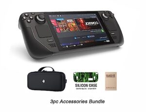 valve steam deck 256gb handheld gaming console with carring case, tempered film and soft silicone protective case