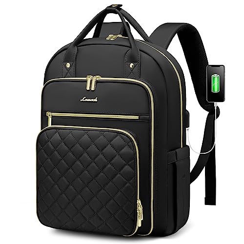 LOVEVOOK Laptop Backpack for Women, Large Capacity Travel Work Backpacks Purse, Stylish Quilted Water Resistant Nurse Teacher Computer Bag with USB Port, Fits 15.6 Inch Laptop