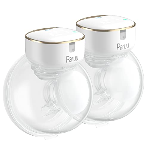 Paruu R10 Wearable Breast Pump Hands-Free, Electric Portable Breast Pump with 4 Modes & 12 Levels, Rechargeable & Smart Display, Memory Function, 19/21/25mm Flange, 2 Pack (Gold)