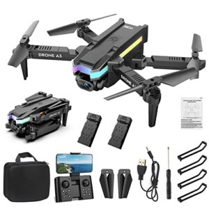 drones with camera for adults 4k hd fpv, foldable remote control drone, quadcopter toys gifts for boys girls with altitude hold headless mode and led flash bar, one key start speed adjustment, 3d flips (2xbattery)