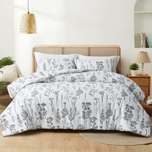 maple&stone queen floral comforter set, white bedding set 3pcs soft and durable microfiber with elegant plant flowers print bedding comforter sets - includes 2 pillowcases