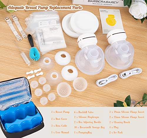 Hands Free Breast Pump, Double Electric Wearable Breast Pump, 3 Modes & 9 Levels Portable Breast Pump, LED Display, 19/22/25 mm Flanges, Breastfeeding Pump with Pumping Bag and Ice Pack