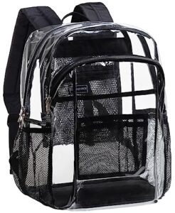 vorspack clear backpack heavy duty - clear book bag with multi-pockets large see through backpack for college workplace - black