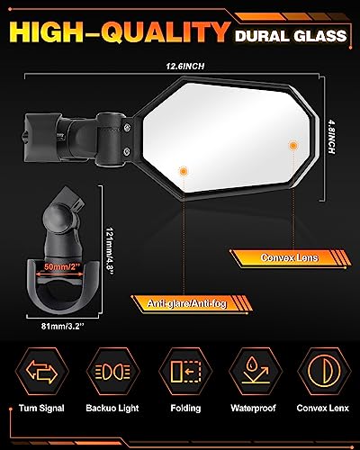 BraveWAY UTV Side Mirrors with Lights, Fit All 1.5-2.5" Roll Bar Cage, Amber White Green Three-color 3 Modes ATV/UTV Off Road Lighted Rear View Mirror Light with UTV ATV Polaris RZR Ranger