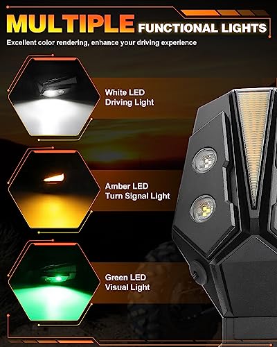 BraveWAY UTV Side Mirrors with Lights, Fit All 1.5-2.5" Roll Bar Cage, Amber White Green Three-color 3 Modes ATV/UTV Off Road Lighted Rear View Mirror Light with UTV ATV Polaris RZR Ranger