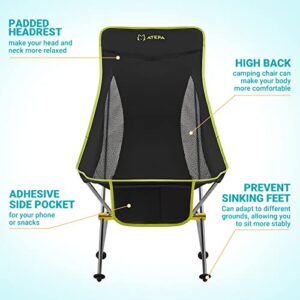 ATEPA Ultralight Camping Chair Lightweight High Back Folding Camping Chair with Pocket & Carry Bag Compact Backpacking Camp Chair for Outdoor Indoor Sports Hiking Beach Fishing