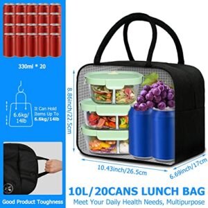 10L 20Cans Insulated Lunch Bag for Women Men, Reusable Lunch Box for Office Work Picnic Beach Travel, Leakproof Soft Cooler Tote Bag Freezable Lunch Bag for Adult