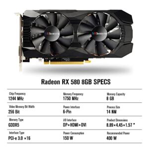 SRhonyra Radeon RX 580 8GB GDDR5 Graphics Card for Gaming PC Video Card 2048SP 256-Bit PCIe 3.0 x16 6-Pin Connector 2 Cooling Fan Desktop Computer Gaming GPU with HDMI, DisplayPort & DVI Ports