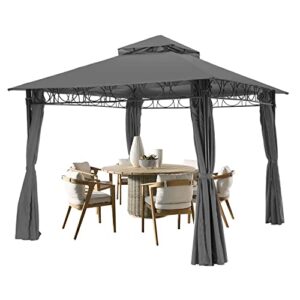 outdoor canopy uv protection gazebo canopy tent with 4 sidewall for patio outdoor (10'x10', grey)