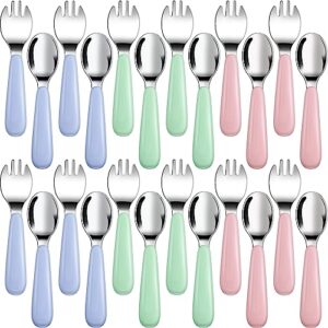 therwen 30 pieces toddler utensils kids silverware set toddler forks and spoons stainless steel children flatware designed for self feeding set