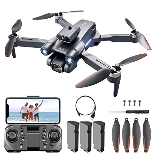 2023 Brushless Drones with Dual 4K HD Camera,2.4G WiFi FPV Video Foldable Drone RC Quadcopter for Adults/Beginners/Kids,One Key Take Off/Land,Waypoints Functions,3 Batterie 45Mins Flight Time (SIS)