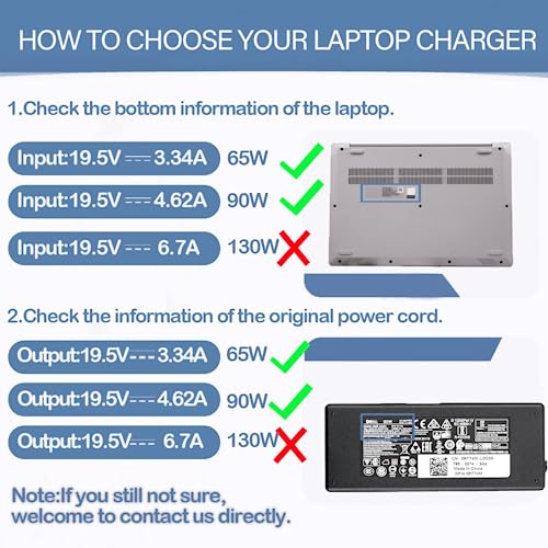 90W 65W AC Adapter Laptop Charger for Dell Inspiron 14R 15R 17R Series 1440 1520 N7010 5720 AC Adapter Charger Dell Studio 1558 1737 1640 Latitude 7490 Chromebook 11 3120 3180 3189 0J62H3 PA12