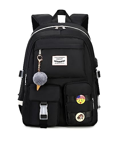 Jaygulf Waterproof Women Laptop Backpack Casual Girls Daypack Black