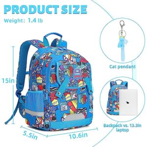 HTWO Toddler Backpack for Boys Backpacks Cartoon Kids Backpacks Passed CPSC Bookbag Suitable for Ages 3-5 With Pendant (Dark Blue)