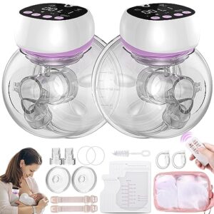palmatte wearable breast pump hands free portable & wireless, leakproof painless electric breast pump 3 modes 9 levels led display remote & storage bag breastfeeding essentials, 2 pack lavender