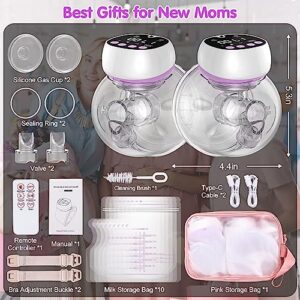 Palmatte Wearable Breast Pump Hands Free Portable & Wireless, Leakproof Painless Electric Breast Pump 3 Modes 9 Levels LED Display Remote & Storage Bag Breastfeeding Essentials, 2 Pack Lavender