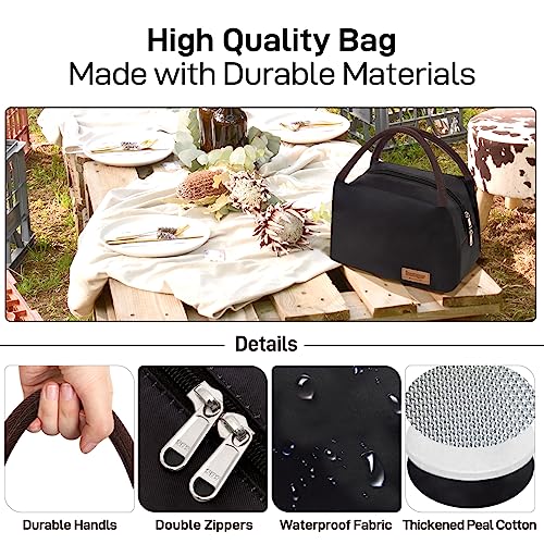 Buringer Reusable Insulated Lunch Bag Cooler Tote Box Meal Prep for Men & Women Work Picnic or Travel(Black)