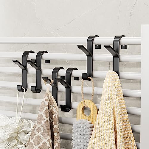 niffgaff 6 Pcs Metal Over The Door Hooks Bathroom Robe Towel Hooks Over Rod Rail Towel Holder, Shower Hooks, Heated Towel Radiator Hook, S Hooks for Rack Shelf Closet Hooks for Hanging, Rustproof