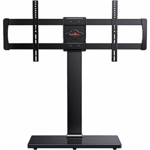 Perlegear Universal TV Stand Mount, Heavy-Duty Tabletop TV Stand for 43–85 inch TVs up to 99 lbs, Swivel TV Stand with Tempered Glass Base, Height-Adjustable TV Stand Base, Max VESA 800x400mm