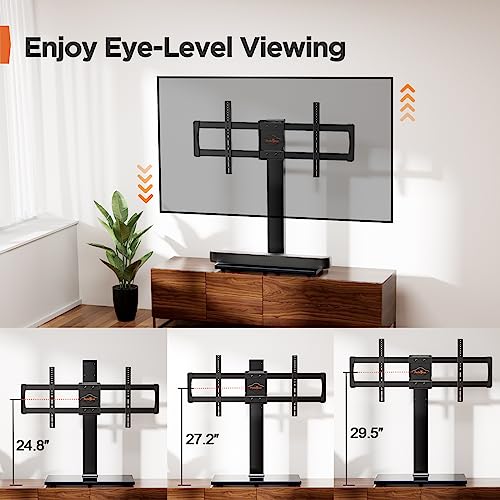 Perlegear Universal TV Stand Mount, Heavy-Duty Tabletop TV Stand for 43–85 inch TVs up to 99 lbs, Swivel TV Stand with Tempered Glass Base, Height-Adjustable TV Stand Base, Max VESA 800x400mm