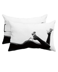 pack of 2 outdoor pillow covers chaise lounge chair lumbar pillow, the shadow of sexy lady with high heels waterproof throw pillow covers with elastic strap,soft cushion cases for patio garden,11"x16"