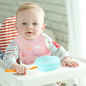 4pcs Silicone Bibs for Babies, Large Front Pocket Silicone Bib BPA Free Waterproof Baby Feeding Bibs with Food Catcher Pocket Silicone Bib for Toddlers 6 to 12 months